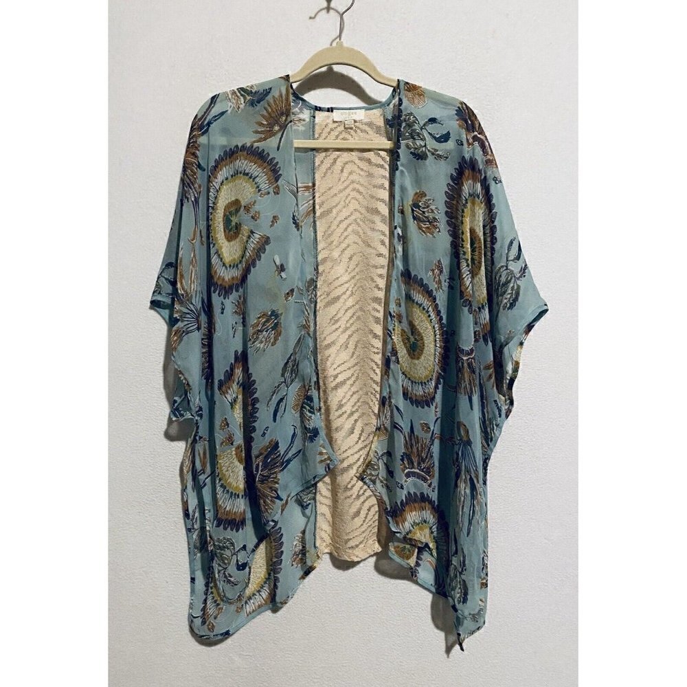 Umgee Top Womens S M Southwestern Feather Boho KImono Cardigan Sheer Festival
